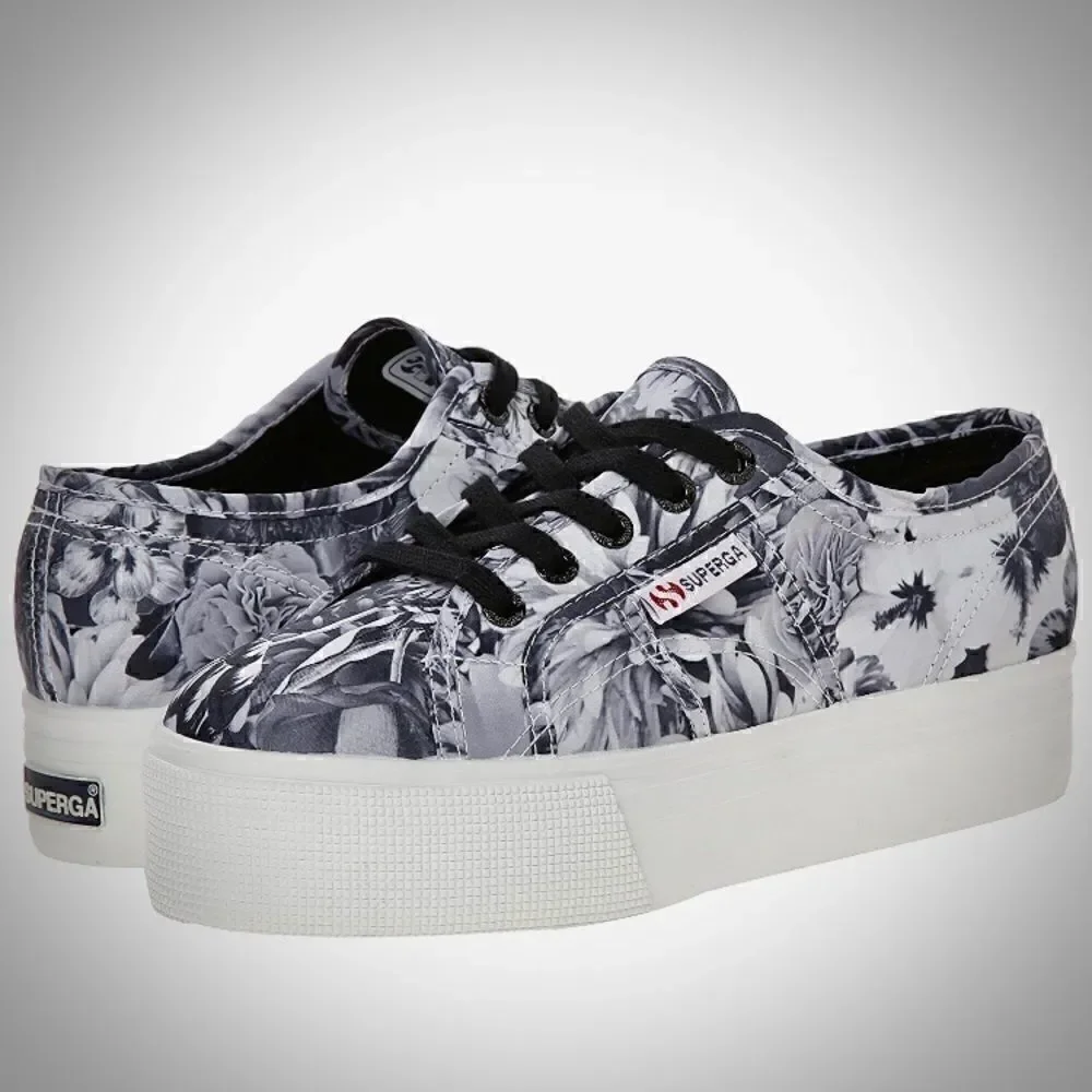 SUPERGA 2790 ANNABELLA FLORAL PLATFORM SNEAKER IN BLACK WHITE WOMEN’S SIZE EU 36